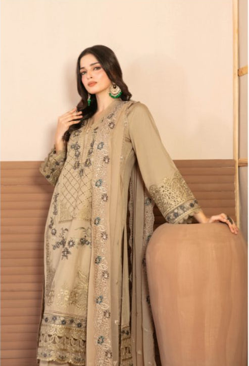 Mahani - Tawakkal -  Semi-Stitched Fancy Embroidered Viscose Cross Slub suit for wome