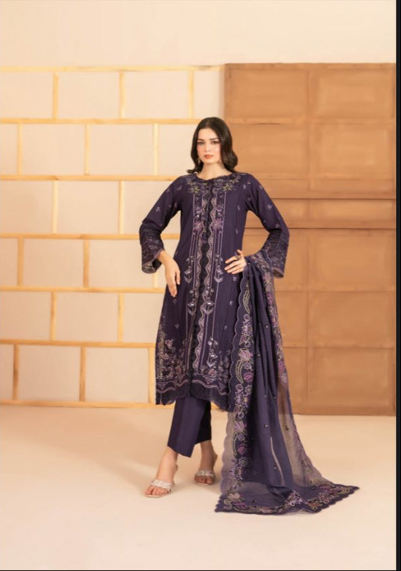 Mahani - Tawakkal -  Semi-Stitched Fancy Embroidered Viscose Cross Slub suit for women