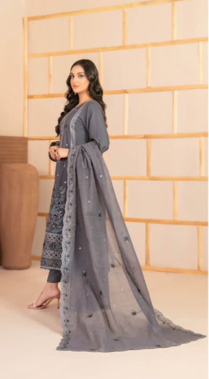 Mahani - Tawakkal - Semi-Stitched Fancy Embroidered Viscose Cross Slub suit for women