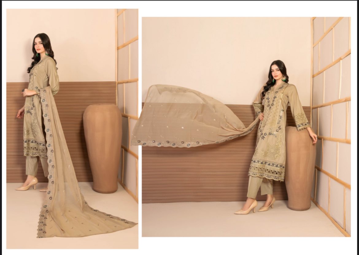 Mahani - Tawakkal -  Semi-Stitched Fancy Embroidered Viscose Cross Slub suit for wome