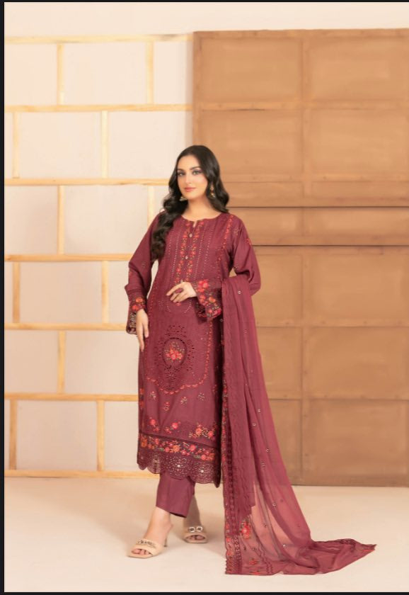 Mahani - Tawakkal -  Semi-Stitched Fancy Embroidered Viscose Cross Slub suit for women