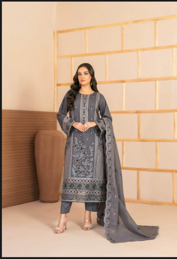 Mahani - Tawakkal - Semi-Stitched Fancy Embroidered Viscose Cross Slub suit for women
