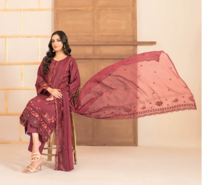 Mahani - Tawakkal -  Semi-Stitched Fancy Embroidered Viscose Cross Slub suit for women