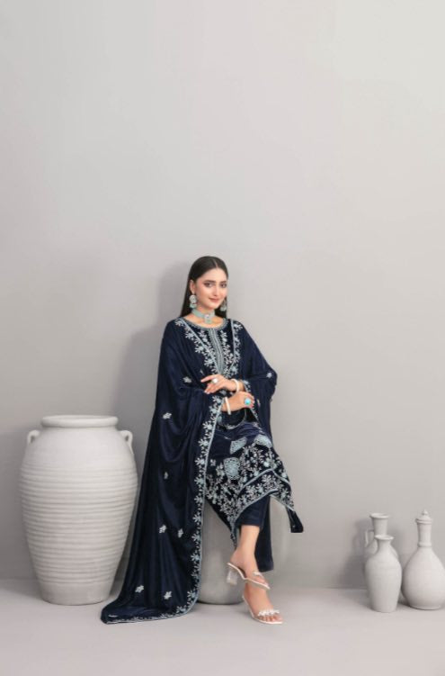 VELVORA - TAWAKKAL - Unstitched Fancy Heavy Embroidered Velvet suit for women