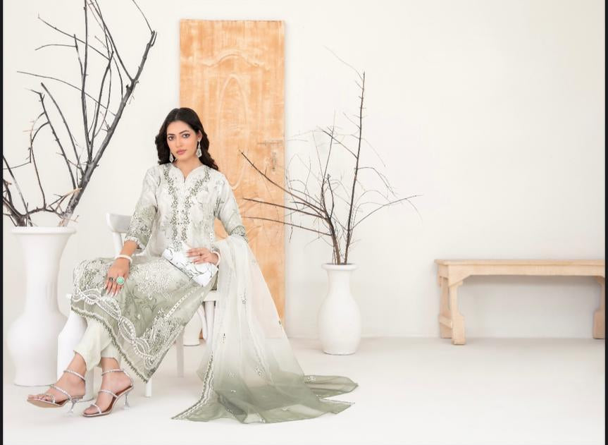 D - 2224 - Semi-Stitched Fancy Heavy Embroidered Organza with complementaryclutch suit