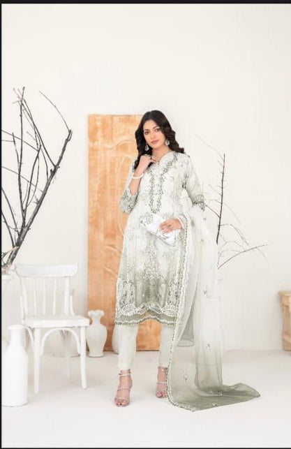 D - 2224 - Semi-Stitched Fancy Heavy Embroidered Organza with complementaryclutch suit