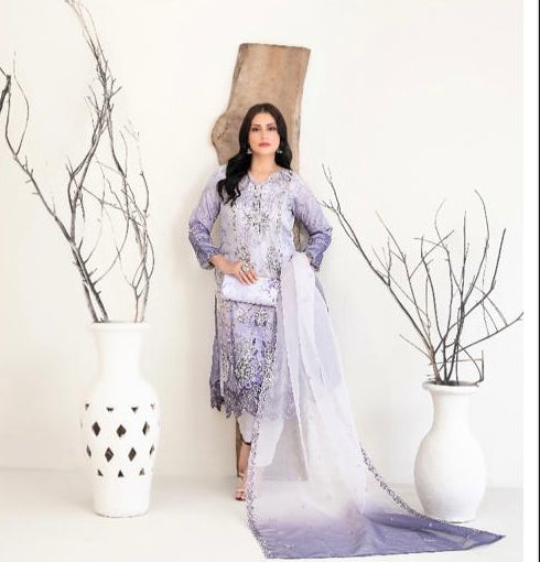 D - 2223 - Semi-Stitched Fancy Heavy Embroidered Organza with complementaryclutch suit