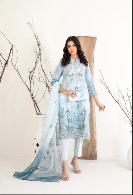 D - 2222 - Semi-Stitched Fancy Heavy Embroidered Organza with complementaryclutch suit