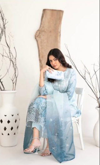 D - 2222 - Semi-Stitched Fancy Heavy Embroidered Organza with complementaryclutch suit
