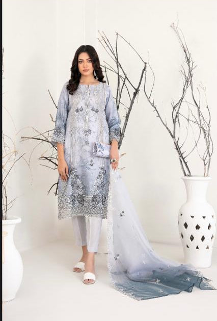 D- 2220 - Semi-Stitched Fancy Heavy Embroidered Organza with complimentary clutch suit