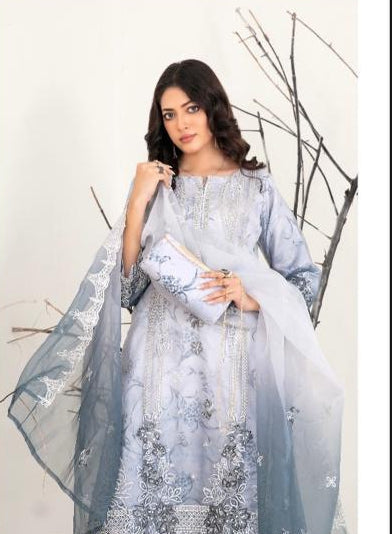 D- 2220 - Semi-Stitched Fancy Heavy Embroidered Organza with complimentary clutch suit
