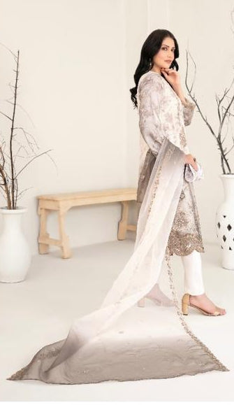 D - 2219 - Semi-Stitched Fancy Heavy Embroidered Organza suit with complementary clutch