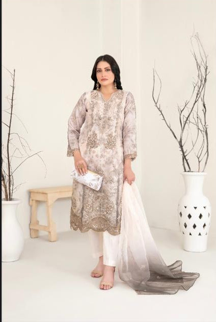 D - 2219 - Semi-Stitched Fancy Heavy Embroidered Organza suit with complementary clutch