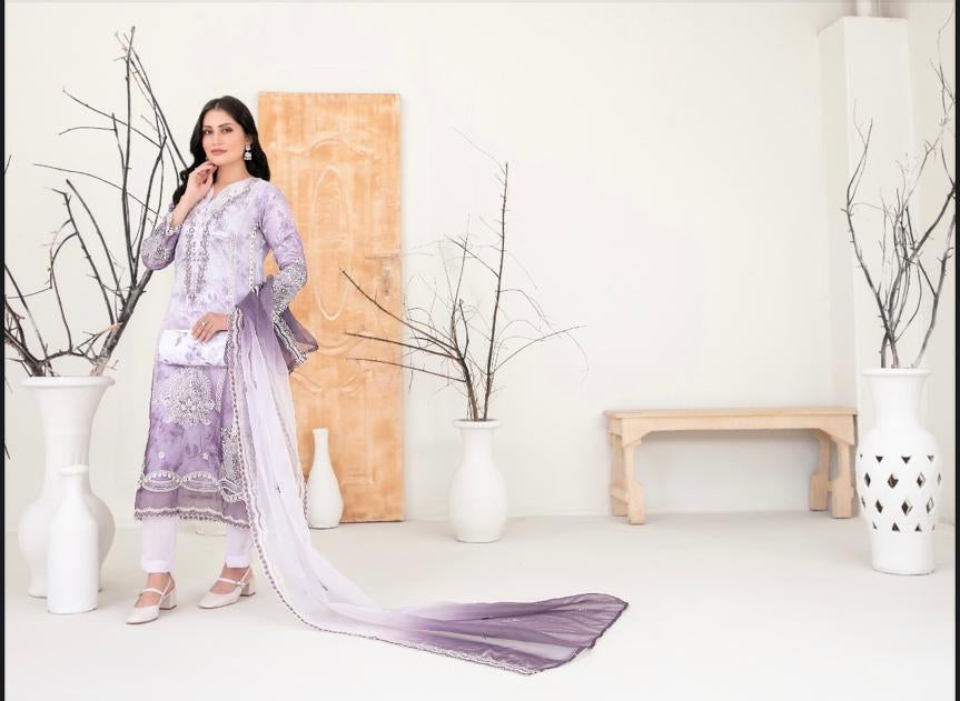 D - 2218 - Semi-Stitched Fancy Heavy Embroidered Organza suit with complementary clutch