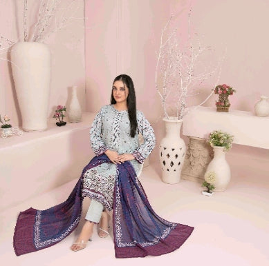 D - 2902 - Sevil - Un-Stitched Embroidered Digital Printed Lawn suit for women