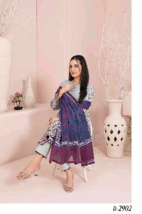 D - 2902 - Sevil - Un-Stitched Embroidered Digital Printed Lawn suit for women