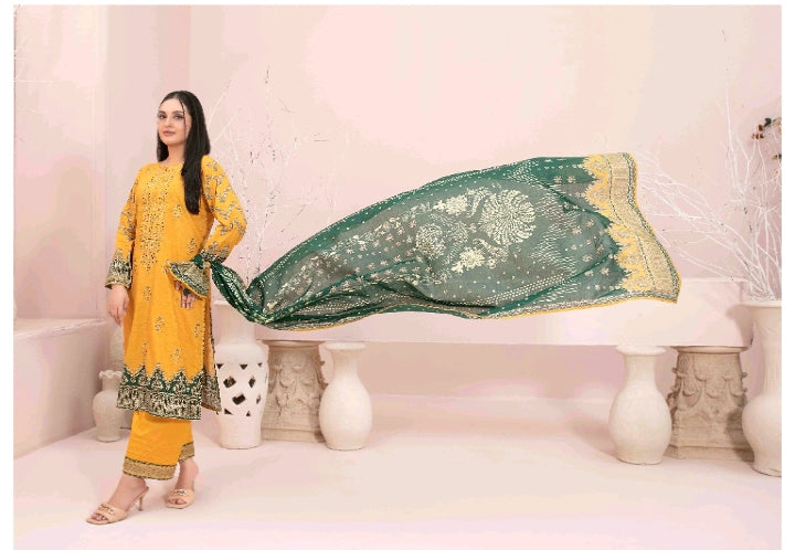 D - 2892 - Sevil - Un-Stitched Embroidered Digital Printed Lawn suit for women